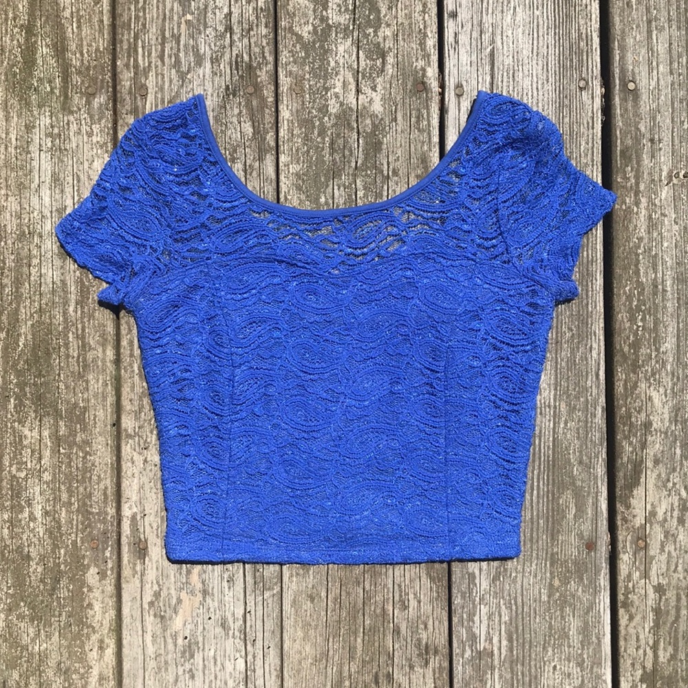 Decree Blue Lace Crop Top